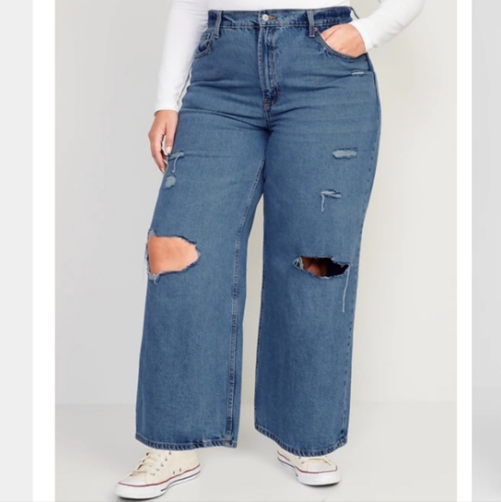 Old Navy High-Waist Ripped Wide-Leg Jeans, Size 22